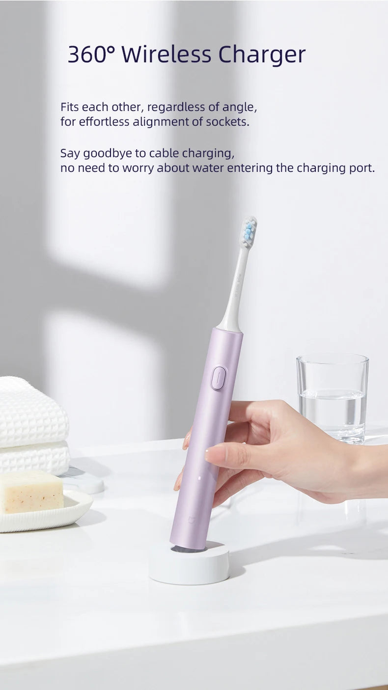 Juego de cepillos de dientes eléctricos sónicos Xiaomi MIJIA T302, 4 cabezales de cepillo, IPX8, resistente al agua, carga inalámbrica, cepillo de dientes electrónico