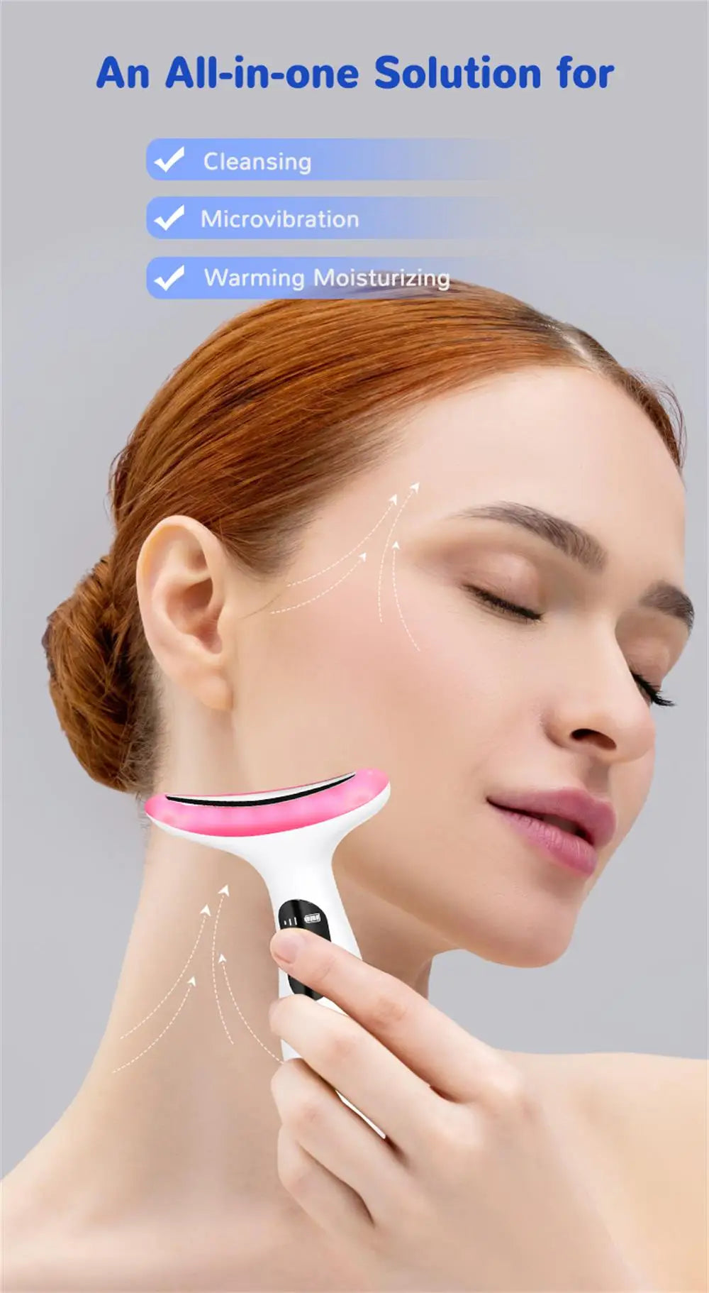 Dispositivo de belleza Facial y de cuello 2 en 1, masaje de vibración de alta frecuencia, dispositivo antienvejecimiento para estiramiento de la piel, herramienta de cuidado de la piel para uso doméstico