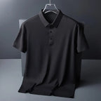 Polo de seda de hielo para hombre, camiseta de manga corta, elástica, sin hierro, fina, ligera, de lujo