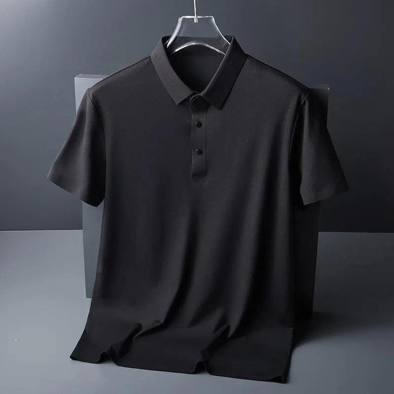 Polo de seda de hielo para hombre, camiseta de manga corta, elástica, sin hierro, fina, ligera, de lujo