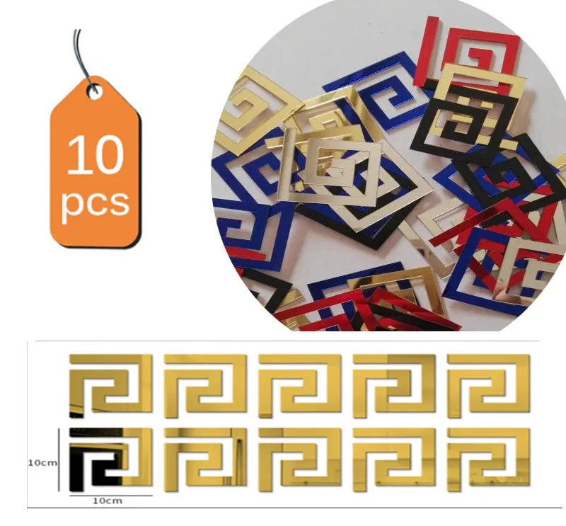 Nuevo 10 Uds. Adhesivo de espejo acrílico con borde de edificio, arte de pared, decoración DIY para el hogar, pegatinas de pared de espejo, decoración para el hogar y la Oficina, 100x100mm