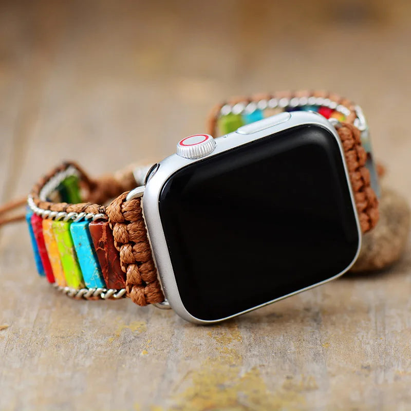 Correa de reloj Aple de piedra Natural, pulsera de pulsera con cuentas bohemias de 38mm/45mm para reloj inteligente Iwatch Series 7, accesorios