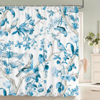 Cortinas de baño de flores, pájaros y plantas europeas, cortina de ducha impermeable, decoración de baño con impresión 3D con gancho, pantalla de baño