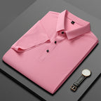 Polo de seda de hielo para hombre, camiseta de manga corta, elástica, sin hierro, fina, ligera, de lujo