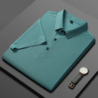 Polo de seda de hielo para hombre, camiseta de manga corta, elástica, sin hierro, fina, ligera, de lujo