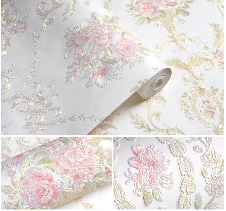 Papel tapiz europeo autoadhesivo flor pastoral pegatinas de pared de lujo autoadhesivo dormitorio sala de estar pared de fondo del hogar wal