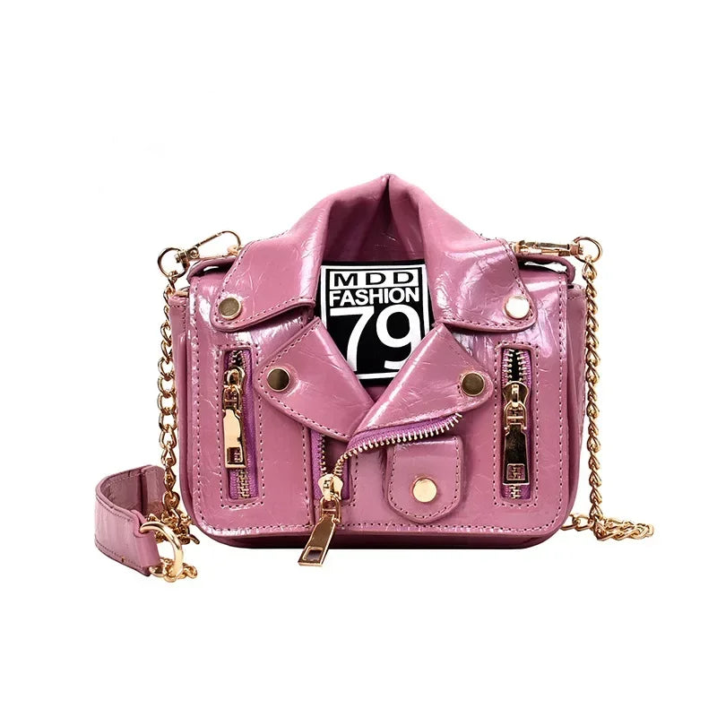 Bolsos de motocicleta de diseñador de marca famosa de moda europea, bolso de mensajero de hombro con forma de chaqueta de lujo, bolso de mano de cuero PU