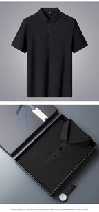 Polo de seda de hielo para hombre, camiseta de manga corta, elástica, sin hierro, fina, ligera, de lujo