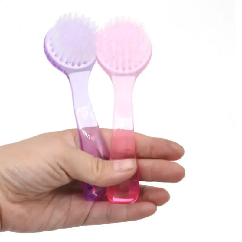 Nuevo cepillo de plástico para uñas, suave, elimina el polvo, maquillaje, cepillos de lavado, polvo de cabeza redonda, limpieza con tapa, pedicura