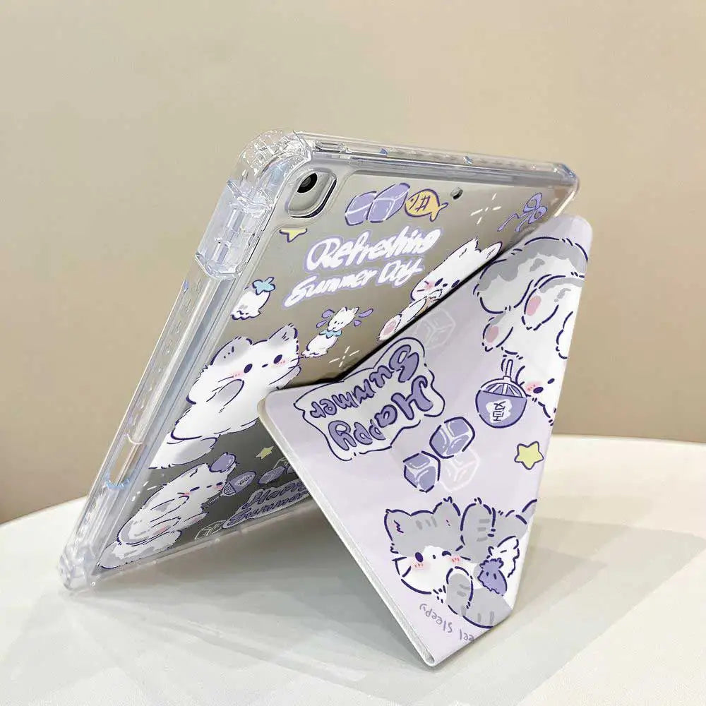 Estuche de gato bonito tipo 3 + Y con portalápices para IPad 2025 11th A16 Pro Air 13 11 M3 M2 M4 2025 12,9 "9 8 7 6 5 4 10Th Mini 7 6