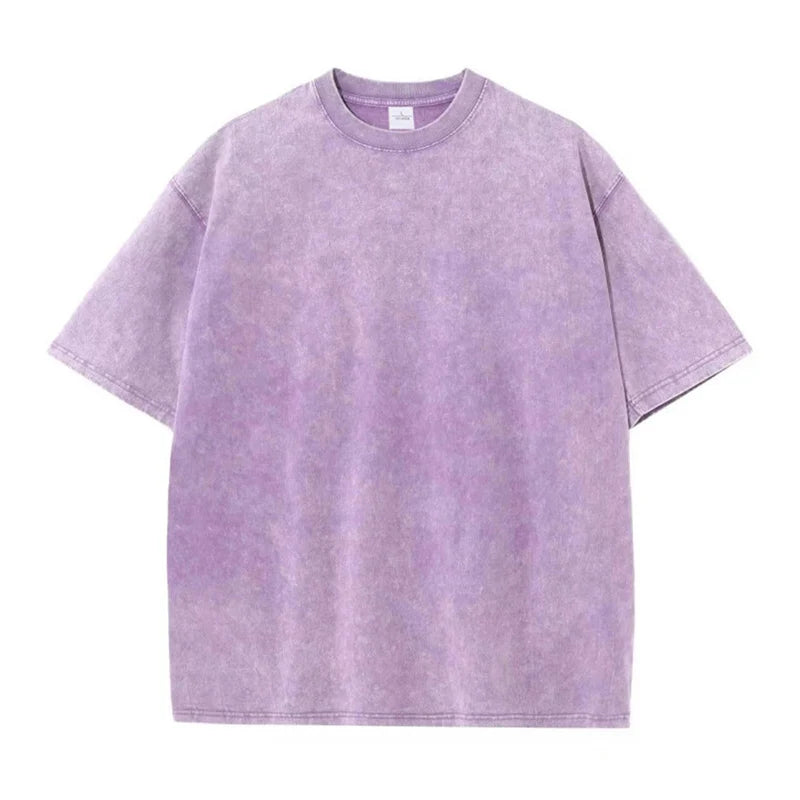 Camisetas Vintage de Color sólido con punto de copo de nieve para hombres/mujeres, camisetas de algodón de manga corta con agua antigua, ropa de Hip Hop