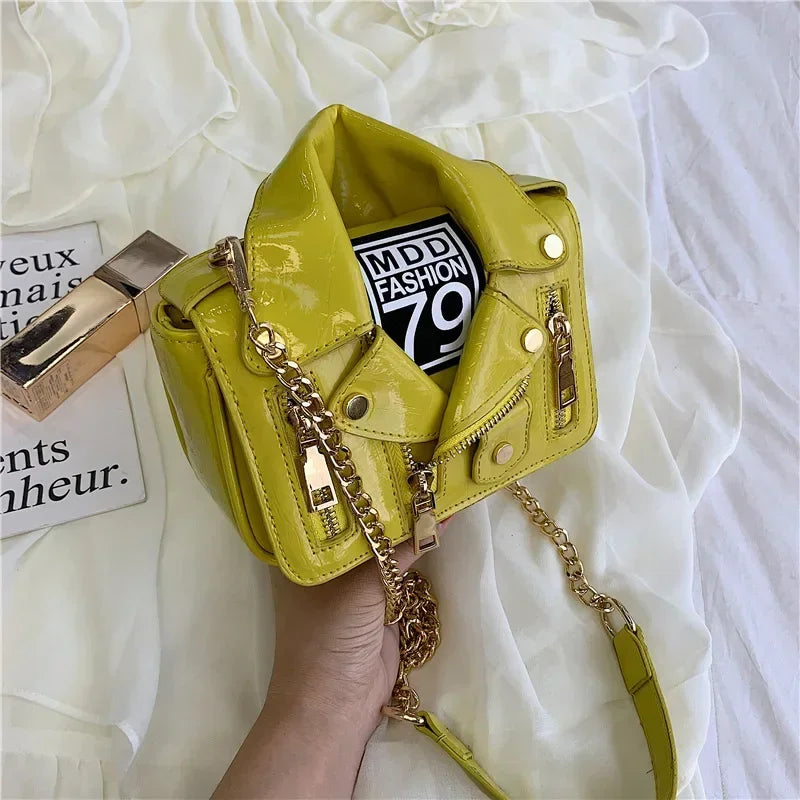 Bolsos de motocicleta de diseñador de marca famosa de moda europea, bolso de mensajero de hombro con forma de chaqueta de lujo, bolso de mano de cuero PU