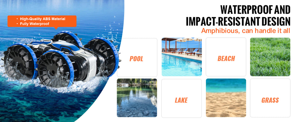 SucceBuy Barco de coche RC anfibio azul/amarillo 2,4 GHz 12 km/h Control remoto eléctrico 360 °   Coche acrobático giratorio, juguetes para piscina de playa y agua