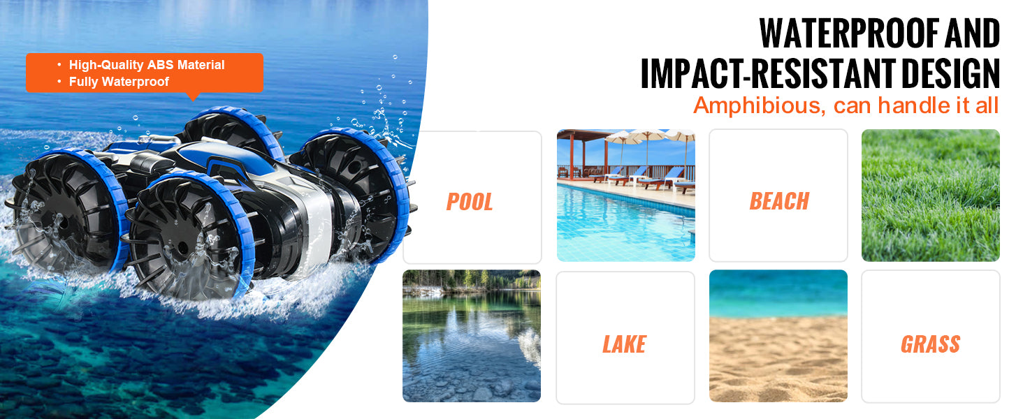SucceBuy Barco de coche RC anfibio azul/amarillo 2,4 GHz 12 km/h Control remoto eléctrico 360 °   Coche acrobático giratorio, juguetes para piscina de playa y agua